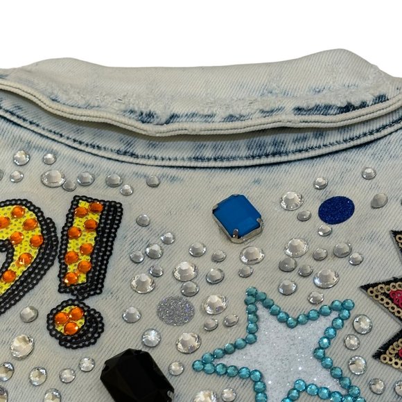 (H-223) Distressed Denim Jean Jacket Size S - Picture 12 of 16